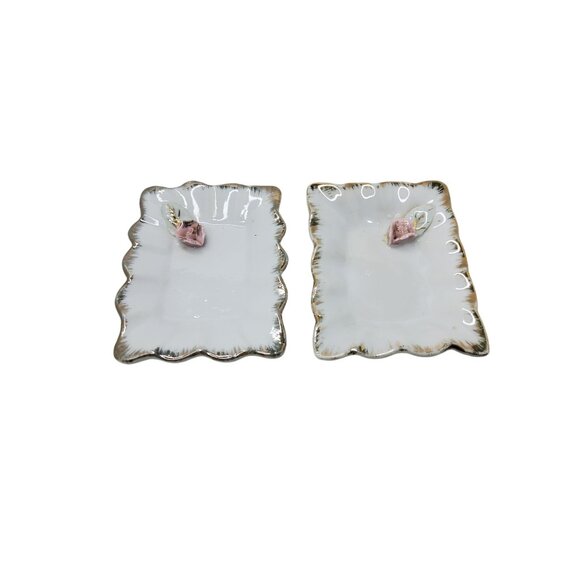 Vintage Japan Porcelain Trinket Dish Set With Pink Rose Accent - Picture 1 of 4